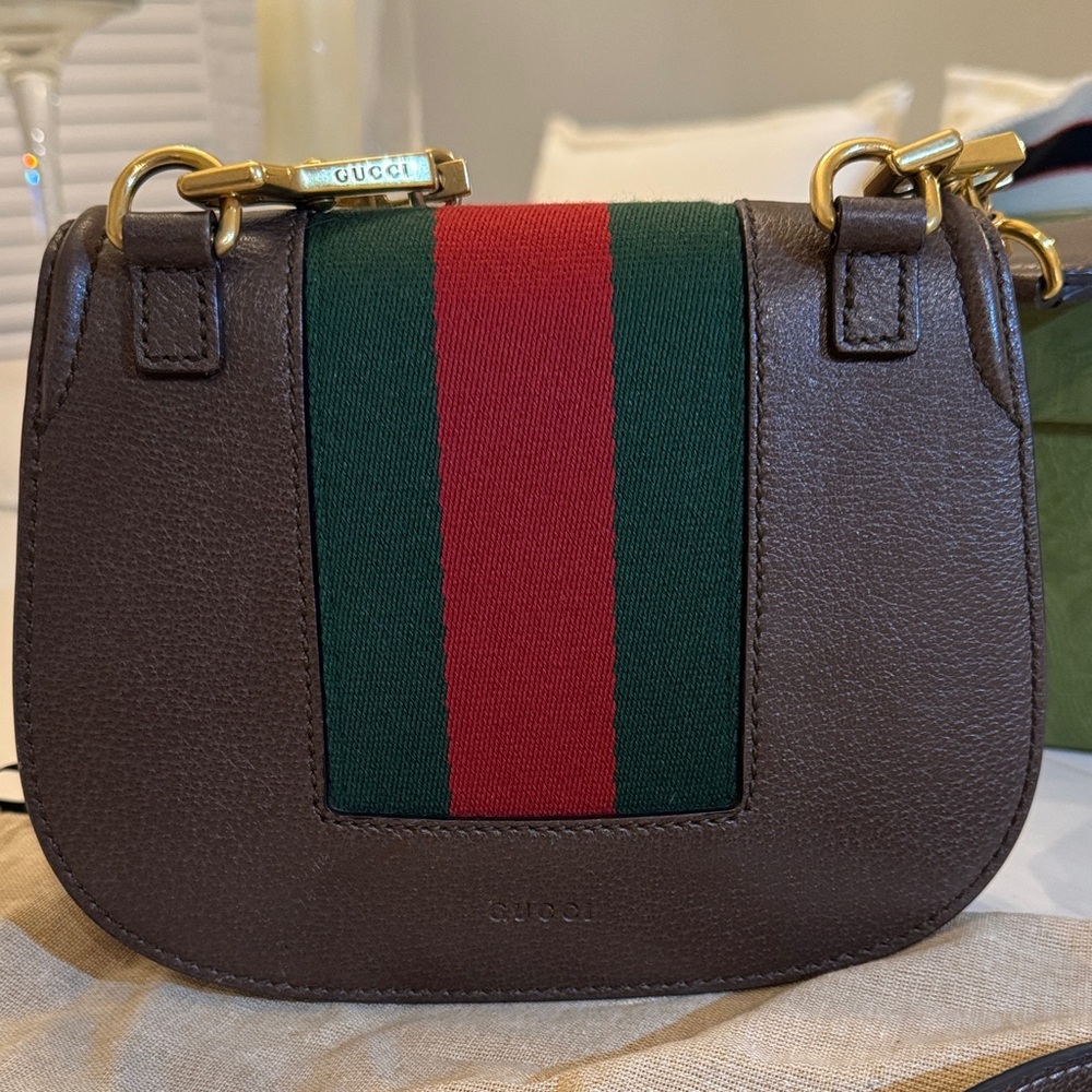 Gucci Totem Crystal Heart Brown Leather Crossbody with Two Straps - Picture 3 of 13
